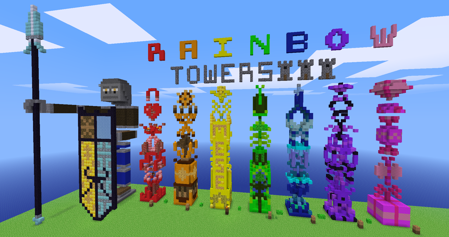 Rainbow voxel towers